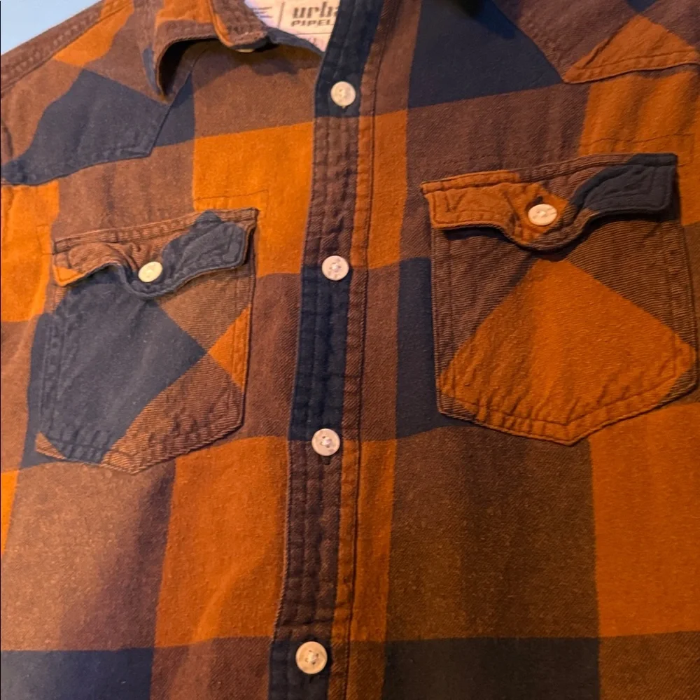 Urban Pipeline Men's Casual Plaid Shirt - Navy Blue and Brown